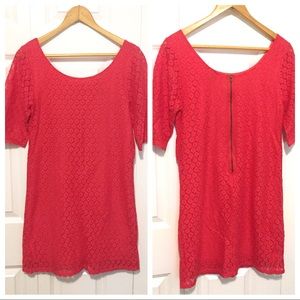 Buttons Francesca’s Collections Lace Dress Coral Medium Elbow Sleeve Back Zip